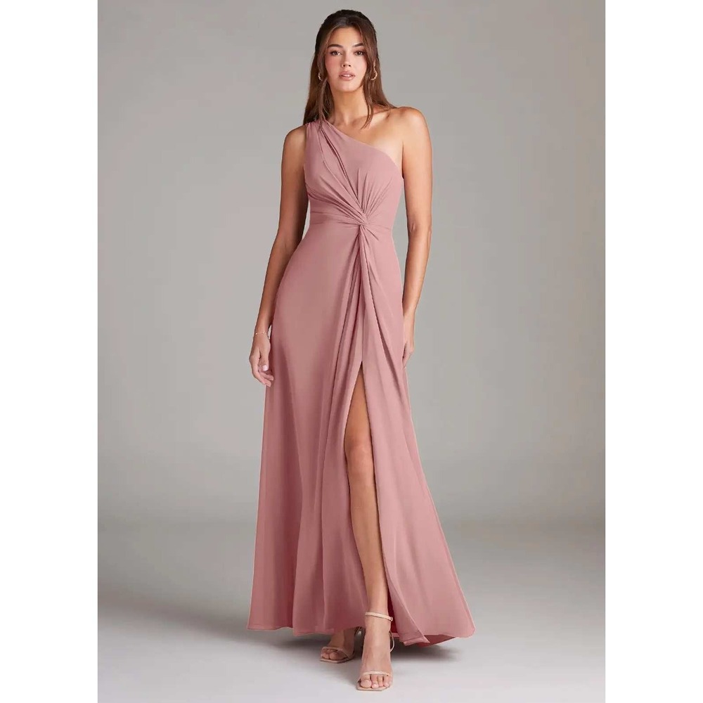 Azazie Brooke Dusty Rose A-Line One Shoulder Maxi Dress Dusty Rose A6